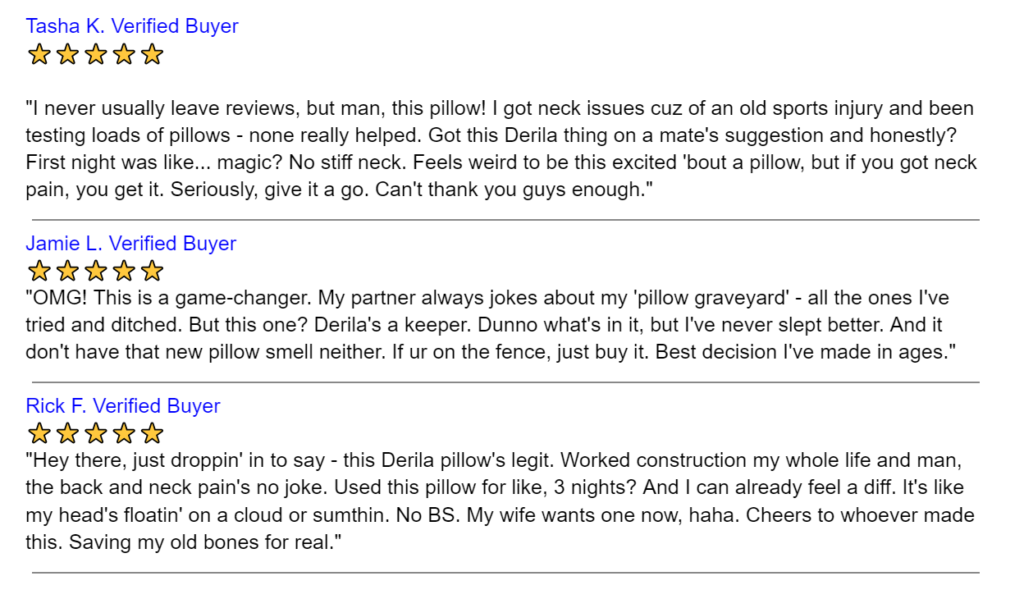 Derila real testimonials